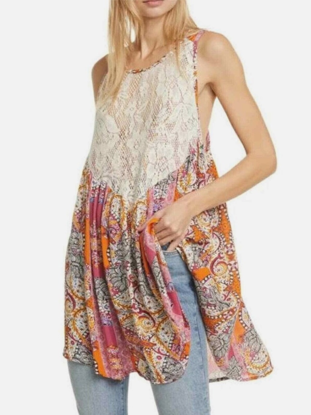 NWT Free People Count Me In Trapeze Tunic Floral Combo
